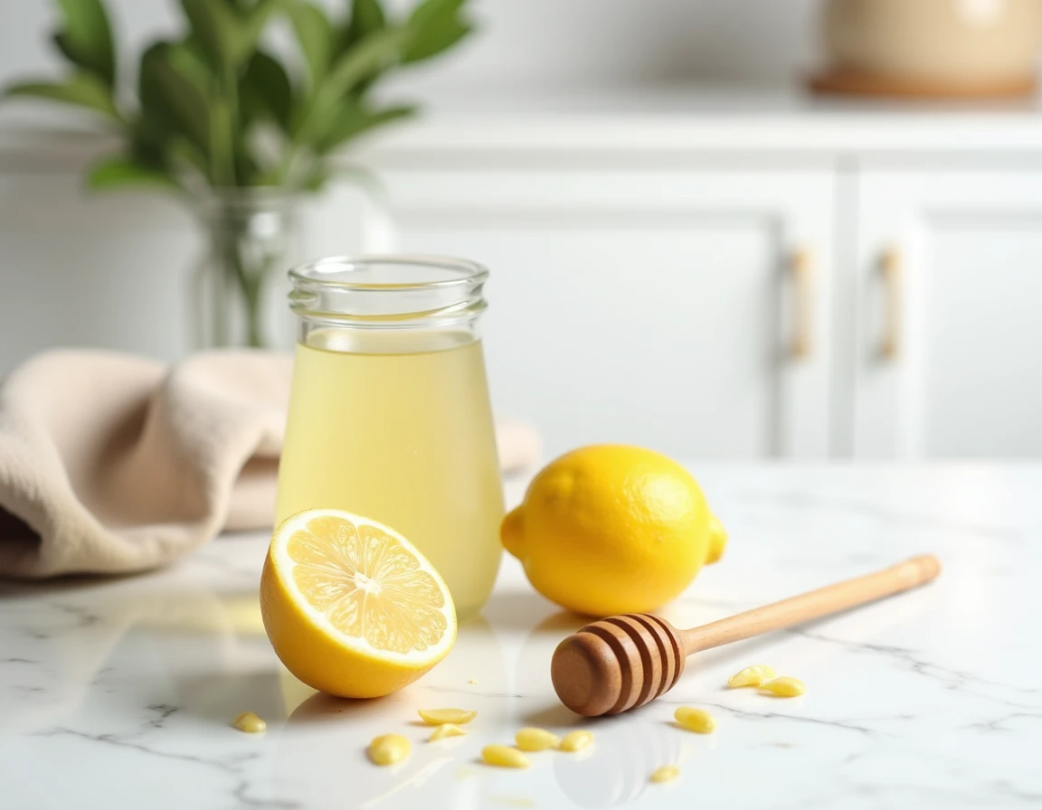 Gros plan de citrons coupés et d'une carafe d'eau citronnée sur marbre blanc pour le jeûne intermittent