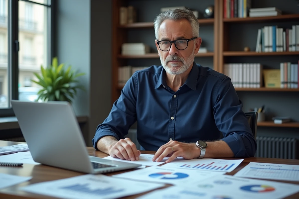 Un économiste français analyse des graphiques et données de l'INSEE sur les prévisions du taux d'inflation en France pour 2025 dans son bureau parisien
