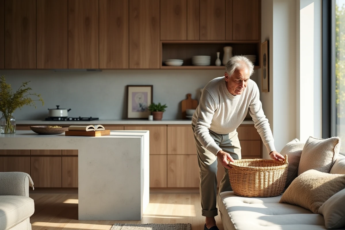 Homme mature dans un coin lecture cosy en cuisine
