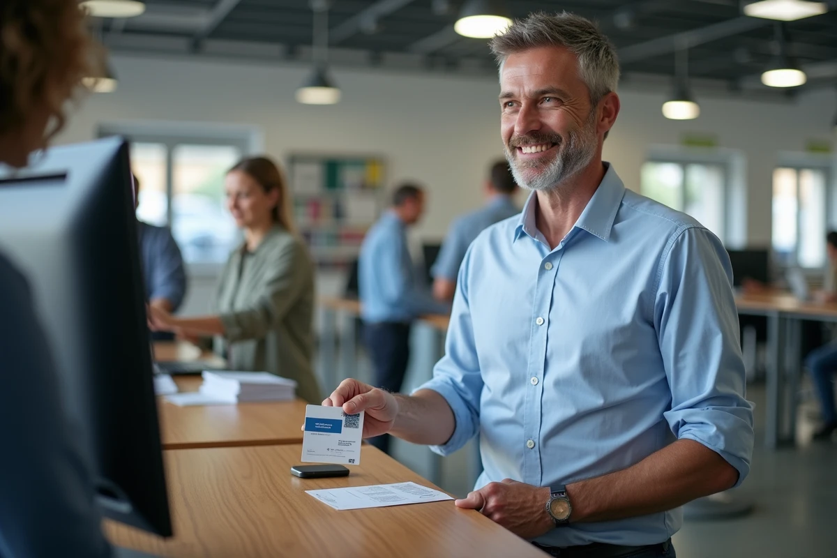 Homme présentant sa carte d