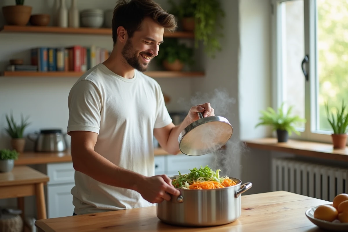 Jeune homme soulevant le couvercle d